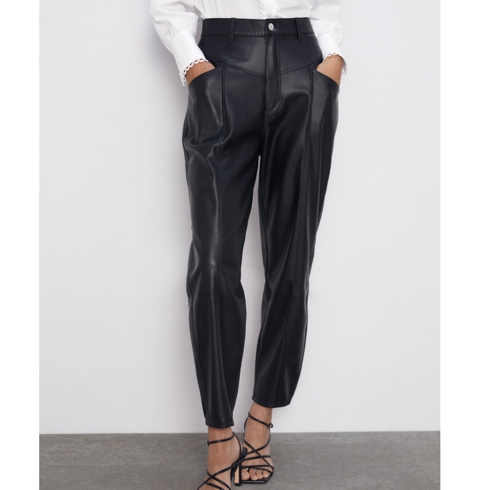 Zara High-waisted Faux Leather Trousers in Black